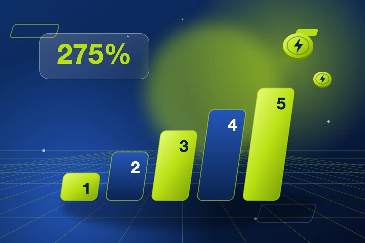 Ilustración de una escalera de cinco depósitos con el bono de 275%