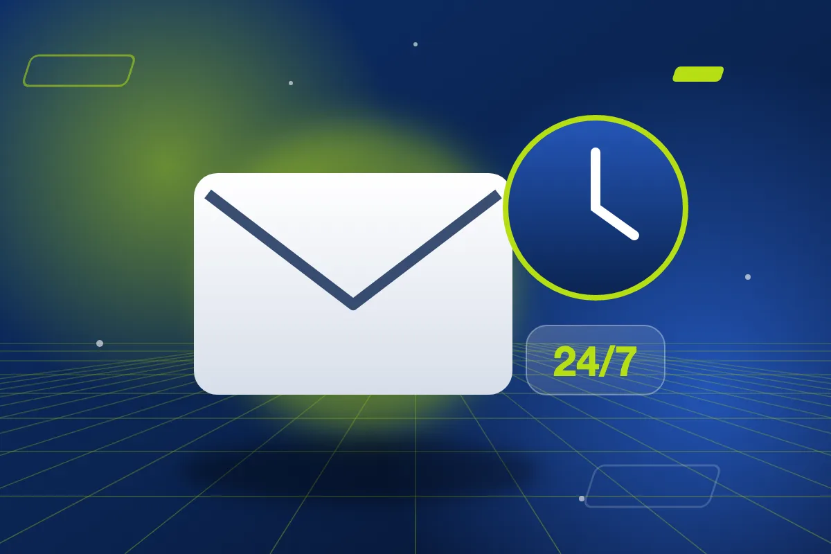 Ilustración de un sobre y un reloj 24/7