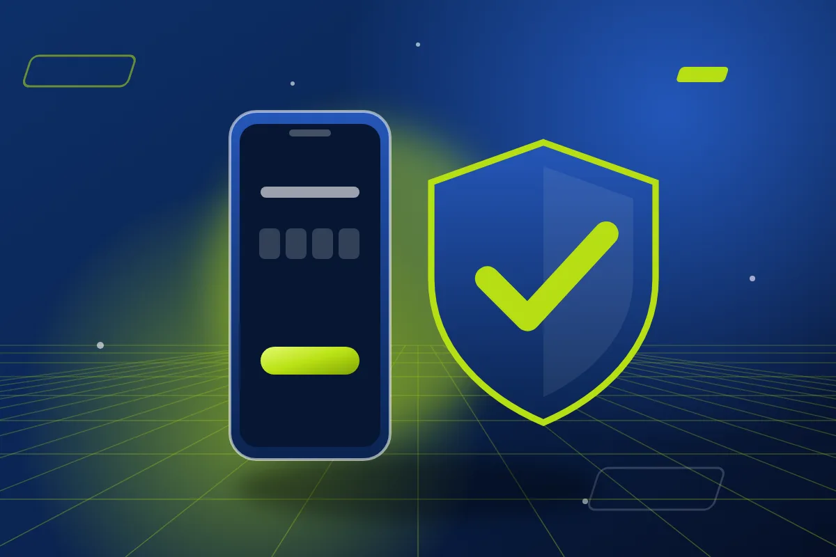 Ilustración de un escudo con verificación en un teléfono